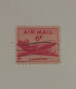 Vintage 1940's RED 6 CENT U.S. Air Mail Postage Stamp Airplane  - Picture 1 of 3