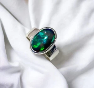 Real Black Fire Opal  Mens Womens Ring Silver 925 Man Woman Gift Opal Jewlery - Picture 1 of 4
