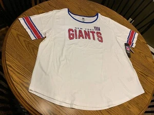 New York Giants NFL Women's White Team Sleeve-Stripe V-Neck Tee Shirt XXL - NWT - Picture 1 of 6
