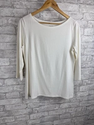 Garnet Hill Quiet Luxury Tee Organic Pima Cotton 3/4 Sleeve Off White Cream M - Image 1 of 4