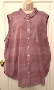 Faded Glory Women's Sleeveless Blouse Plus 4X Pink White Button-up Check - Picture 1 of 8