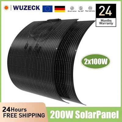 200W Solarmodul Flexibles Solarpanel für Wohnwagen Boote 12V/24V Mono Schwarz - Bild 1 von 4