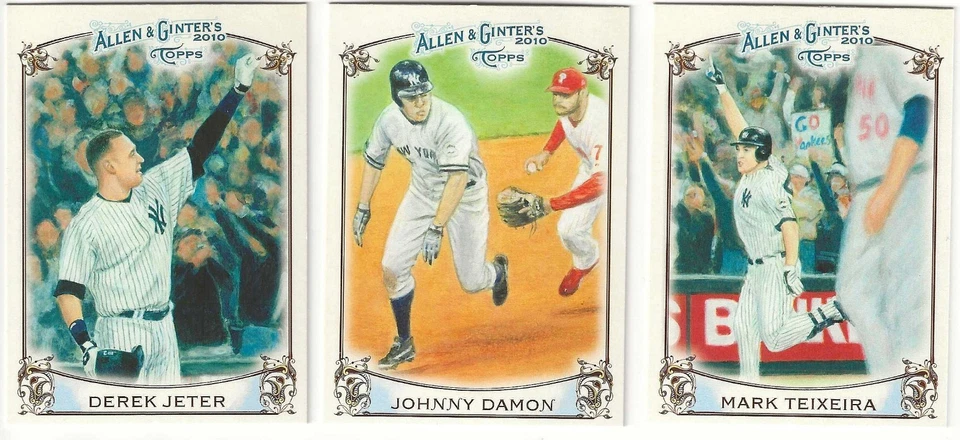 2010 Topps A&G YANKEES 3 Card Insert LOT Baseball SKETCHES JETER DAMON TEIXEIRA - Image 1 of 1