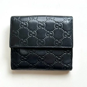 GUCCI Portafoglio Bifold Autentica Pelle Guccissima Nero - Foto 1 di 10