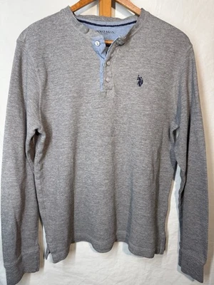 Camisa polo masculina manga longa térmica 1/4 botão EUA Assn cinza bordada - Imagem 1 de 4