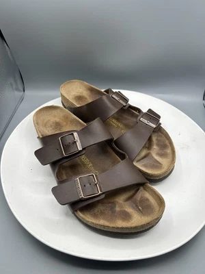 Sandalias Birkenstock Arizona para hombre talla 46 EE. UU. 13 correa de cuero marrón hechas en Alemania Foto 1 de 4