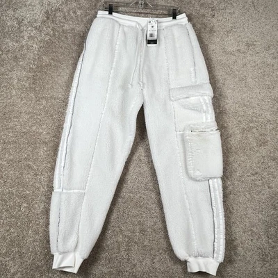Adidas Ivy Park Sherpa Cargo Joggers Womens Size M Cream Fleece Teddy Pants - Image 1 of 4