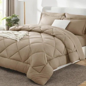 Queen Bettdecken Set Taupe - Bett in einer Tasche Queen Size 7 Teile Luxus Weichbett... - Bild 1 von 8