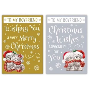 BOYFRIEND CHRISTMAS GREETING CARD 7"X5" CUTE BEARS GOLD DESIGN - Picture 1 of 2