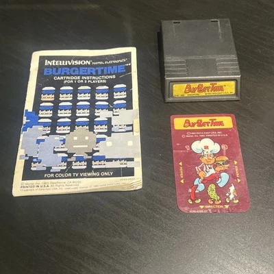 BurgerTime (Intellivision, 1983) Vintage Video Game W Manual And Overlay Tested - Image 1 of 4