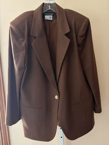 Vintage Savannah Damen gefütterter 100 % Wolle braun Blazer professionelles Schulterpolster 16 Jahre - Bild 1 von 13