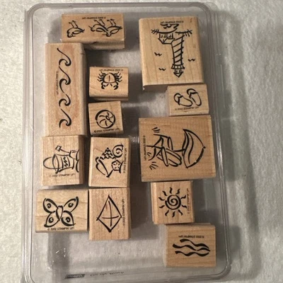 Stampin Up! Juego de 13 estampillas de goma vintage 'En la playa' en estuche 2002 Foto 1 de 4
