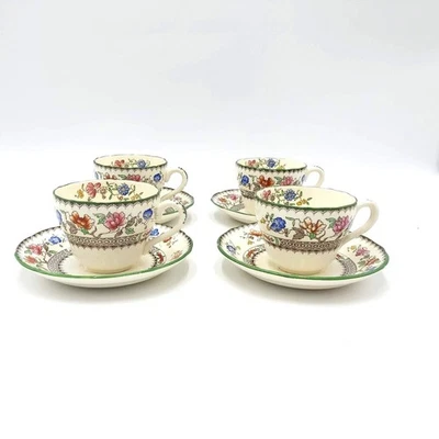 Set of 4 Spode Copeland "Chinese Rose" Teacups & Saucers Vtg England - Image 1 of 4
