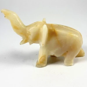 Carved Marble STONE ELEPHANT Trunk Up GOOD LUCK Beige or Off White - Picture 1 of 4