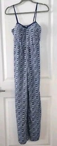 Xhilaration Womens Juniors Size M Blue White Pattern Jumpsuit Flare Built-in Bra - Picture 1 of 9