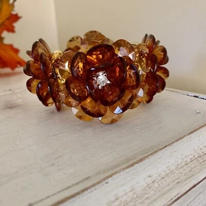 Amber Color Acrylic Flower Statement Bracelet Rhinestone - Picture 1 of 4
