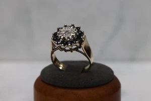 9ct Yellow Gold Sapphire and Diamond Signet ring - Size K - Picture 1 of 8