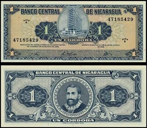 NICARAGUA UN CORDOBA 1968 UNC IMAGE OF THE CENTRAL IN A OVAL,DENOMINATION AND SI - Picture 1 of 1