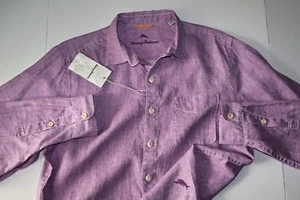 Tommy Bahama Shirt Sea Glass Breezer Passion Purple Solid Linen New LS Medium M - Picture 1 of 4