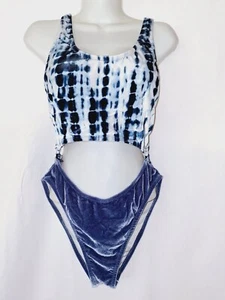 PINK One Piece womens Swimsuit L Blue Tie Dye Velvet beach vacation monokini - Picture 1 of 6