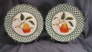 2 Raymond Waites Cornucopia Fruit Lattice 11" Dinner Plates Pear Retired 2003 - Picture 1 of 3