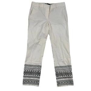 Ann Taylor Cream Cropped Pants Tribal Embroidered Leg Stretch Flat Front Sz 00 - Picture 1 of 10