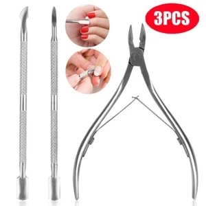 3Pcs Nail Tool Cuticle Nipper Spoon Pusher Remover Cutter Clipper Trimmer Set - Picture 1 of 5