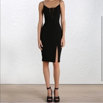 Zimmermann Black Crepe Braided Cut Out Midi Sheath Dress Slit Hem Size 0 - Image 1 of 4