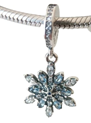 Auténtico Pandora Cristalizado Copo de Nieve Azul #791761NBLMX Cuelga Dije Foto 1 de 2