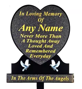 Personalised Large Memorial Plaque Heart Shape Temporary Grave Stone Marker Gold - Picture 1 of 5