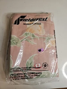NOS Fieldcrest No Iron Percale Two King Size Pillowcases Pink Floral 20x40 USA - Picture 1 of 2