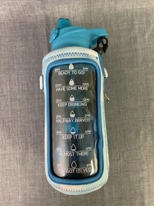64oz Motivational Water Bottle Jug with Sleeve and Strap Leakproof - Blue, New - Picture 1 of 8