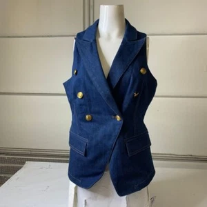WHITE HOUSE BLACK MARKET Denim Suiting Vest Women's Size 8 Horizon - Picture 1 of 6
