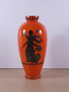 VTG Art Deco Czechoslovakia Tango Glass 25cmH Vase Silver Overlay Dancer Signed - Picture 1 of 11