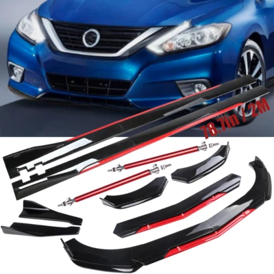 For Nissan Altima Front Bumper Lip Splitter Spoiler+Side Skirts Glossy /Black Foto 1 de 4