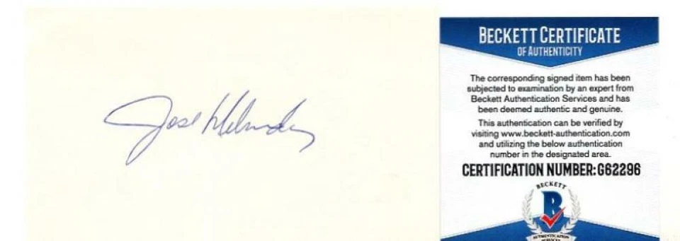 JOSE MELENDEZ BOSTON RED SOX SIGNED 3X5 INDEX CARD BECKETT #G62296 - Image 1 of 1