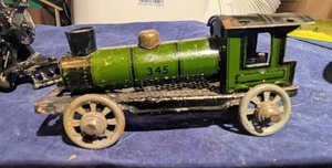 Vintage Blech Litho Penny Nickel Spielzeug Zug Lok Germany 345 Wagen Antik 4"L - Bild 1 von 8