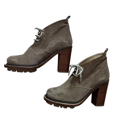 Jil Sander Marrón Taupe Gamuza Con Cordones Tobillo Grueso Botines Zueco talla 39 Foto 1 de 4