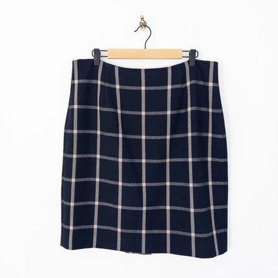 Hobbs Navy Check Pencil Skirt Size 16 Window Pane Cream Blue Workwear - Image 1 of 4