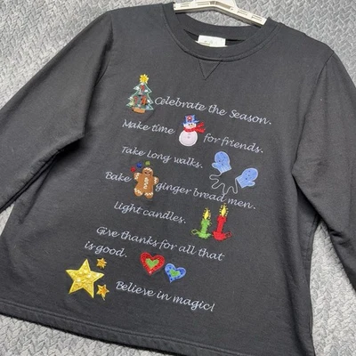 Quacker Factory Embellished Christmas Top Women’s M Black Sequins Holiday - Image 1 of 4