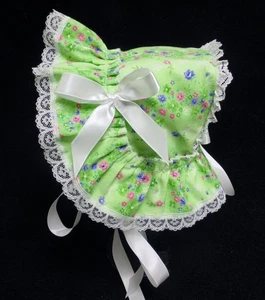Light Green With Multicolor Flowers Extended Back Victorian Style Baby Bonnet - Picture 1 of 2