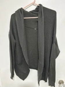 Lululemon Sundown Wrap Ribbed Cardigan Women's 10 Gray Open Sweater Hooded - Picture 1 of 17