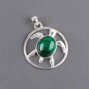 Malachite GemstoneHandmade 925 Sterling Silver Jewelry Pendant For Gift - Picture 1 of 3