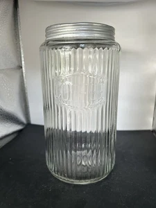 Vintage Hoosier/Sellers Ribbed Glass Coffee Canister Jar With Tin Screw On Lid - Picture 1 of 8
