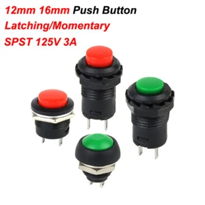 12mm 16mm Push Button Round/Horn Switch SPST 125V 3A Latching/Momentary Switch - Picture 1 of 12