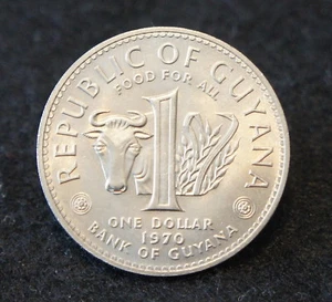 1970 Guyana 1 dollaro condizione UNC coniata 500.000 ESTREMAMENTE bello da collezione! - Foto 1 di 2