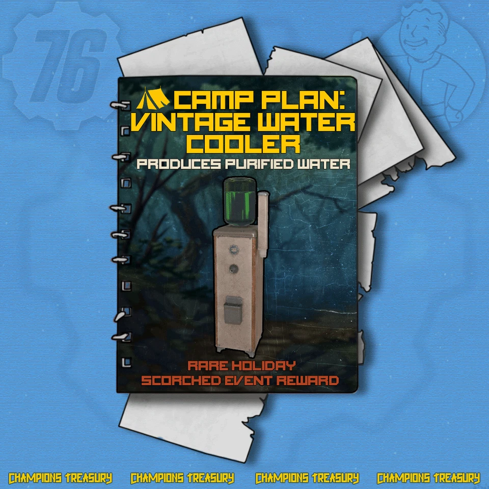 FALLOUT 76 PC PLAN: VINTAGE WATER COOLER RARE HOLIDAY SCORCHED EVENT REWARD - Image 1 of 1