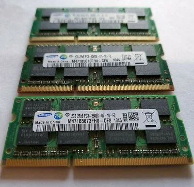 Lote de 3 Samsung 2GB 2Rx8 PC3 8500S- 07-10 -F2 M471B5673FH0-CF8 204Pin 1066MHz Foto 1 de 4