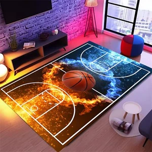Basketball Rug for Boys Bedroom 3'x5' Non Slip Basketball Court RugsFire Prin... - Picture 1 of 6