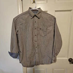 Timberland Mens Shirt  Size Large aged look, Button up Brown Striped Long Sleeve - Picture 1 of 10